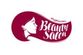 Beauty salon, logo or label. Makeup, makeover, cosmetic,