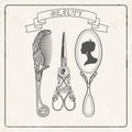 Beauty salon. mirror, comb, scissors.vector illustration Royalty Free Stock Photo