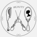 Beauty salon. mirror, comb, scissors.vector illustration