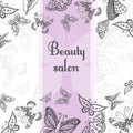 Beauty salon poster with butterfly. Card template can be used for spa center, yoga or fitness class, cosmetic concept. Vector illu