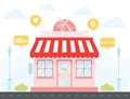 Beauty salon shop with like, review, map pin and rating bubbles. vector Royalty Free Stock Photo