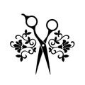 Beauty salon logo, barbershop logotype. Black scissors on white background. Hairdresser icon. Royalty Free Stock Photo