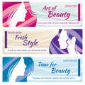 Beauty salon vector banners set with beautiful young woman face Royalty Free Stock Photo