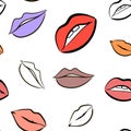 Beauty seamless pattern with colorful lips and kisses. Good for wrapping, paper, fabric, packge