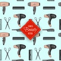 Beauty seamless pattern with Hairdressing Supplies. Cartoon style. Vector illustration Royalty Free Stock Photo