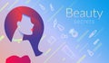 Beauty secrets commercial promo banner design with female face and makeup elements and symbols