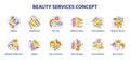 Beauty services concept icons set. Beauty salon, SPA face skin care procedures idea thin line illustrations Royalty Free Stock Photo
