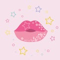 Beauty shiny lips flat design logo vector