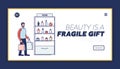 Beauty Shop Concept. Website Landing Page. Cartoon Male Character Is Buying Perfumes On Gift For His Girlfriend