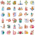 Beauty shop icons set, cartoon style