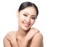 Beauty shot of young pretty asian woman with clear skin ongrey b