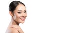 Beauty shot of young pretty asian woman with clear skin ongrey b Royalty Free Stock Photo