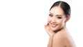 Beauty shot of young pretty asian woman with clear skin ongrey b Royalty Free Stock Photo