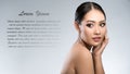 Beauty shot of young pretty asian woman with clear skin ongrey b