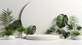 Beauty with side tree platform 3d render beautiful white podium
