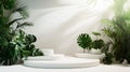 Beauty with side tree platform 3d render beautiful white podium