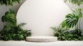 Beauty with side tree platform 3d render beautiful white podium