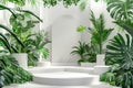 Beauty with side tree platform 3d render beautiful white podium