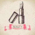 Beauty sketch background. Vintage hand drawn vector illustration of cosmetic