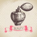 Beauty sketch background. Vintage hand drawn vector illustration of cosmetic