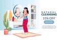 Beauty, skin care, morning routine concept. Woman washes face with cleansing gel. Vector cartoon character illustration