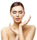 Beauty Skin Care, Woman Face Natural Make Up and Hands Skincare Royalty Free Stock Photo