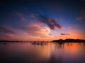 The beauty of the sky and reflections on the surface of the lake after sunset Royalty Free Stock Photo