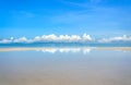 The beauty of the sky, the sea and the sand, the reflection of the clouds on the water. Summer beach background Royalty Free Stock Photo