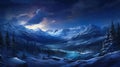The Beauty of a Snowy Mountain Landscape by the River under the