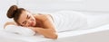 Relaxed girl waiting for spa massage, lying with closed eyes, panorama Royalty Free Stock Photo