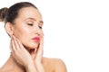 Beauty spa woman touching her face. Perfect fresh skin. Youth and skin care concept