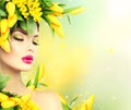 Beauty spring model girl with flowers hair style Royalty Free Stock Photo