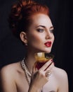 Beauty stylish redhead woman with hairstyle and