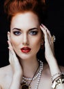 Beauty stylish redhead woman with hairstyle and