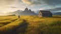 Beauty summer day on the green meadow, natural landscape cloudscape beautiful