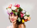 Beautiful Lady with Blooming flowers on her head Royalty Free Stock Photo