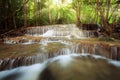 Beauty sun ray over waterfall in nature, huay mae khamin nationa