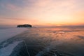 Beauty sunrise sky with winter frozen water lake skyline, Baikal Russia