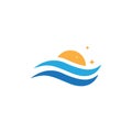 beauty sunrise waves beach vacation modern logo design vector Royalty Free Stock Photo