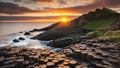 Sunset at Giant s Causeway in North Antrim, Northern Ireland Royalty Free Stock Photo