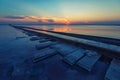Beauty sunset on salty lake