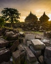 the beauty at sunset is in the temple, the temple plaosan is the name, the temple is a relic of antiquity