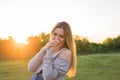 Beauty Sunshine Girl Portrait. Happy Woman Smiling . Sunny Summer Day. Royalty Free Stock Photo