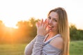 Beauty Sunshine Girl Portrait. Happy Woman Smiling. Sunny Summer Day under the Hot Sun. Royalty Free Stock Photo