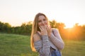 Beauty Sunshine Girl Portrait. Happy Woman Smiling. Sunny Summer Day under the Hot Sun. Royalty Free Stock Photo