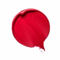 Beauty swatch and cosmetic texture, circle round red lipstick sample isolated on white background, paraffin wax sealing stamp,