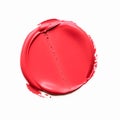 Beauty swatch and cosmetic texture, circle round red lipstick sample isolated on white background, paraffin wax sealing stamp,