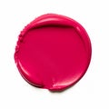 Beauty swatch and cosmetic texture, circle round red lipstick sample isolated on white background, paraffin wax sealing stamp,