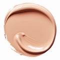 Beauty swatch and cosmetics texture, circle round beige liquid cosmetic foundation sample isolated on white background, generative