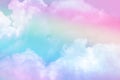 Beauty sweet pastel blue pink colorful with fluffy clouds on sky. multi color rainbow image. abstract fantasy growing light